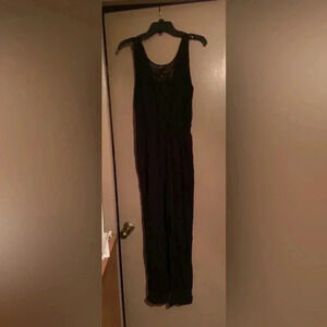Black Flowy Jumpsuit with Lace Detail